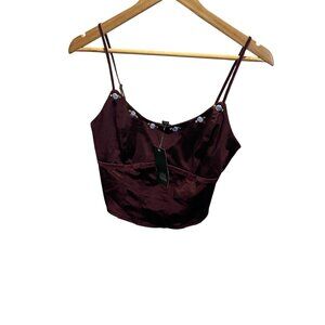 Wild Fable Burgundy Sleeveless Smocked Back Crop Top Size S Fairy Y2K